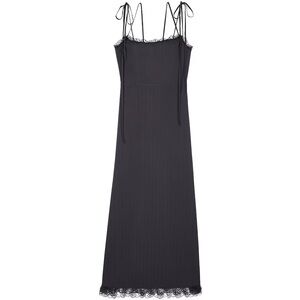 New The Kooples Black Spaghetti Strap Dress Lace $325 Size 2 for Medium